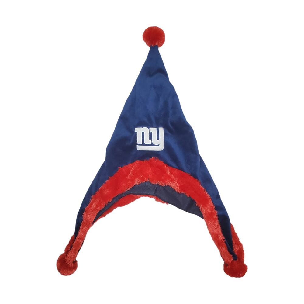 New York Giants NFL Plush Jester Hat Blue Red Faux Fur Pom Pom Fan Gear